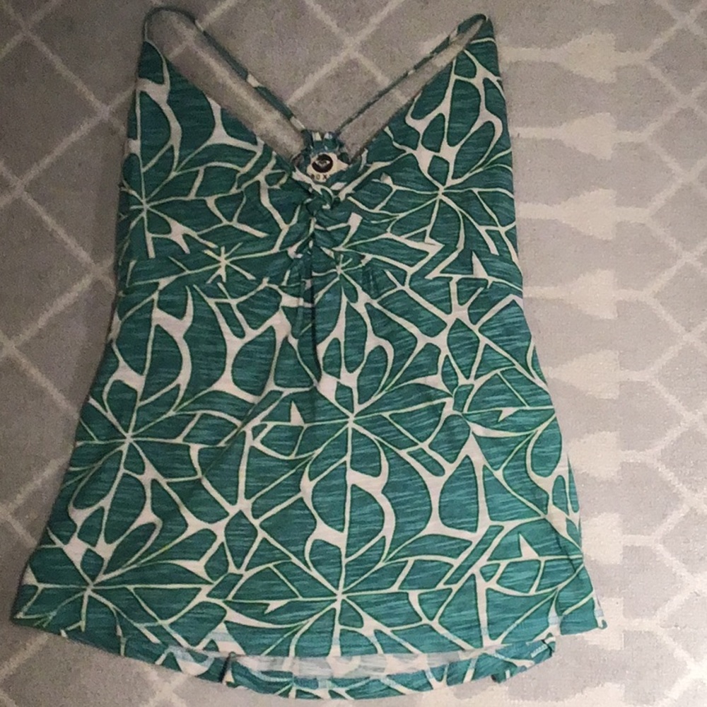 Roxy Green and White Leaf Print Tank Top